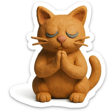 claymation style cat praying sticker