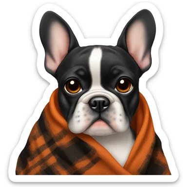 Black and tan frenchie with burnt orange blanket  sticker