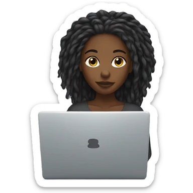 black girl with locs behind a laptop sticker