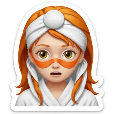 scared ginger girl with bath towels and eye patches sticker