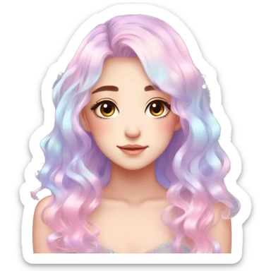 Gorgeous Beautiful Blushing Petite Colorful-Shiny-Pastel-Fairy-Anime-Girl with beautiful gradient pastel hair aesthetic sticker