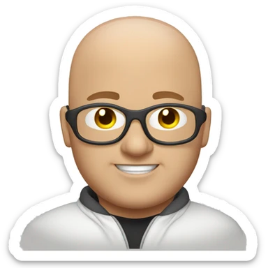 chubby bald man with goggles and white jacket close up with ear rings  sticker