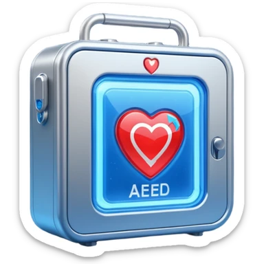 futuristic AED box with glowing lights and sparkles sticker