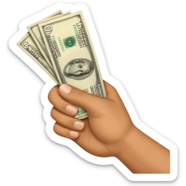 a hand holding cash sticker