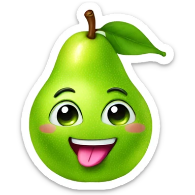 Shiny Green Cute pear with tongue sticker