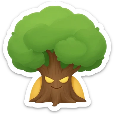 Yellow emoji face sneakily hiding behind big tree sticker