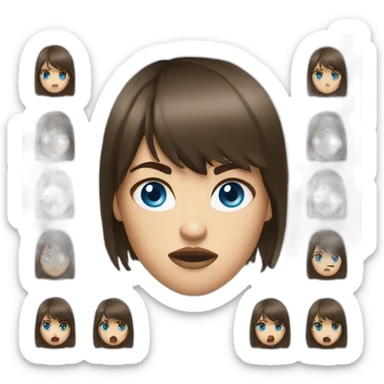 brunet hair bangs girl angry blue eyes sticker