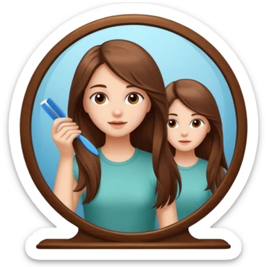 a beautiful girl combing his long hair in front of mirror. sticker