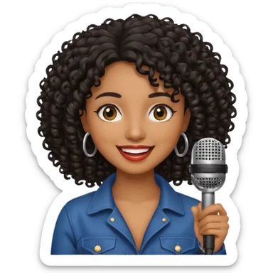 brown skin woman, curly black hair, singer, hold micro sticker