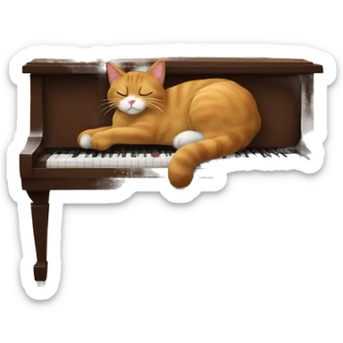 Brown cat sleep on the white fluffy chair near piano  sticker