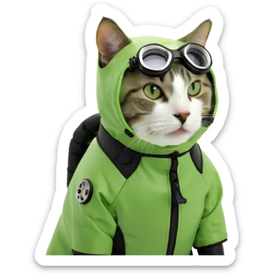Cat wearing a scuba suit in a shark tank sticker