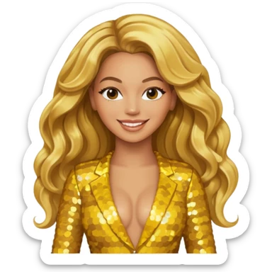Beyonce from Destiny's Child with long golden blonde hair, yellow sequin outfit sticker