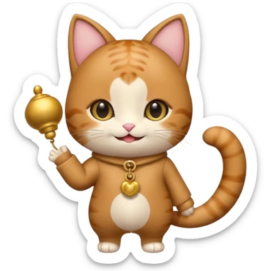 kawaii neko, cute outfit with bell brown cat. suit sticker