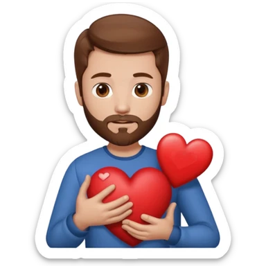 Man with brown hair & beard holding heart in his Arm  sticker
