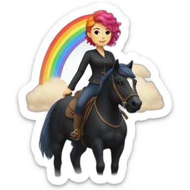 Woman with short rainbow hair riding a black horse sticker