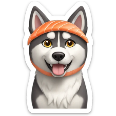 husky dog wearing a cat costume while eating salmon sticker