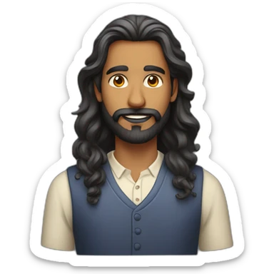 Indian man with long wavy hair and well groomed beard sticker