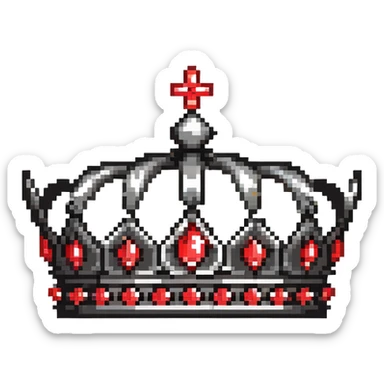 black crown with a row of red jewels along the base and top sticker