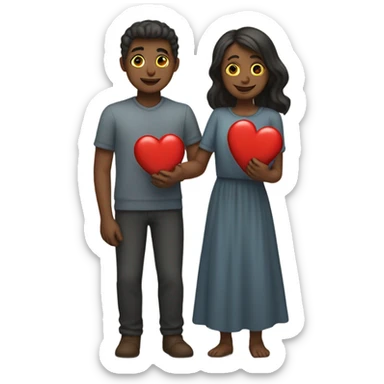 Lovers with heart red in hands sticker
