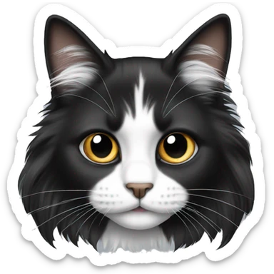 long haired cat half black half white sticker