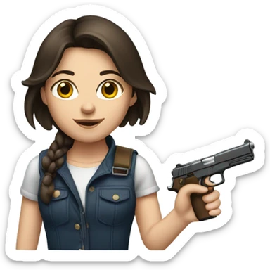 brunette white girl holding a gun  sticker