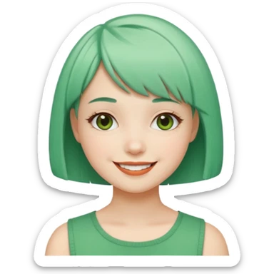 Girl with Mint Bob Cut – short green hair, cheerful smile. sticker