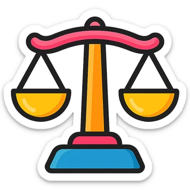 scales icon, clear outlines, strong shadows and highlights, psychosomatics and psychology theme, fun and not too complex sticker