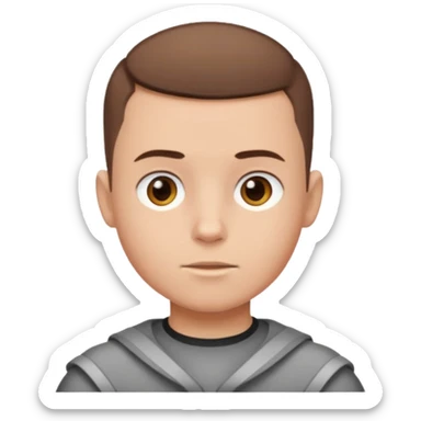 A boy no long hair with a buzz cut he is white and don’t smile he had brown hair sticker