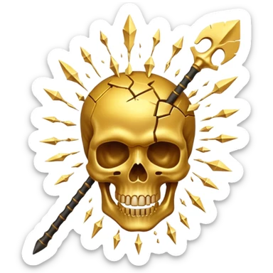 golden skull explode in multiple pieces by a spear sticker