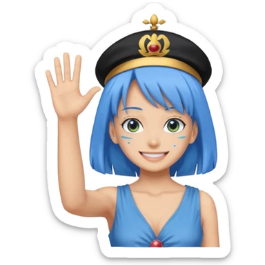 Nefertari Vivi from One Piece, waving, blue hair, apple style emoji sticker