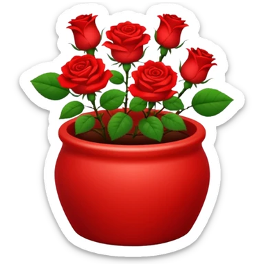 Scarlet red ceramic pot, very short and cylindrical, with red roses. sticker