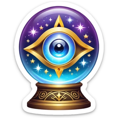 A vibrant, mystical icon symbolizing fortune telling and esotericism. Include elements like a crystal ball, tarot cards, stars, and mystical symbols with a glowing, ethereal feel. The design should be colorful, eye-catching, and evoke a sense of magic and mystery. sticker