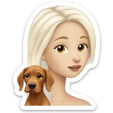Pretty long white blonde hair girl kissing vizsla  sticker