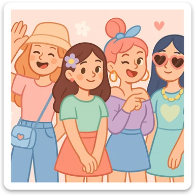 girly pop pinterest vibe, pastel colors, cute accessories, trendy, soft aesthetic sticker