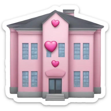 school building that has hints of pink and has a baby pink love heart on the front sticker