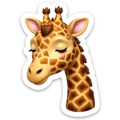 Meme-Worthy Cute Sleeping Giraffe Portrait Emoji, Head resting peacefully with a contented smile, showcasing a slender, elegant build and a luxuriously soft, patterned Fur, eyes shut in a serene, restful nap, Simplified yet hilariously adorable features, highly detailed, glowing with a soft, drowsy light, high shine, relaxed and utterly lovable, stylized with an air of playful laziness, bright and heartwarming, soft glowing outline, capturing the essence of a comically sleepy giraffe, so meme-worthy it feels like it could instantly become the next viral sensation of adorable slumber! sticker