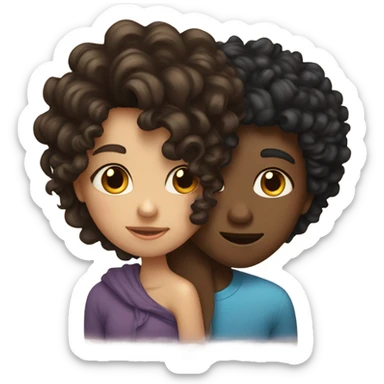 dark brown hair girl kissing curly haired boy sticker