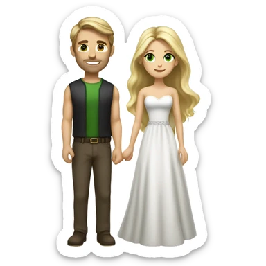 Married couple, he has brown hair and muscles, she has long blonde hair and green eyes  sticker