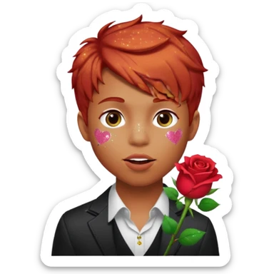 red glitter naughty-looking boy with a rose in his mouth sticker