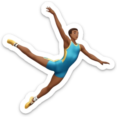 An athletic person soaring high above a trampoline, executing an acrobatic flip with perfect form. The scene captures motion and energy, with a dynamic pose, stretched limbs, and a focused expression. The background suggests a professional trampoline arena with safety padding. sticker