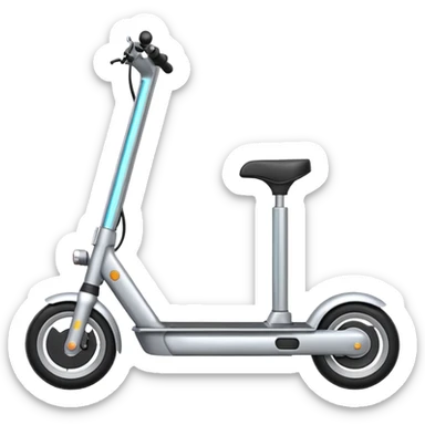 A futuristic electric scooter emoji made of silver chrome, sleek minimal frame, smooth metallic surface, subtle reflections, modern urban design, iOS emoji style, centered, clean white background sticker