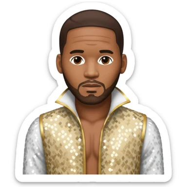 R Kelly with dark brown hair, white sequin outfit sticker