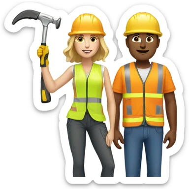 White woman and man builders sticker