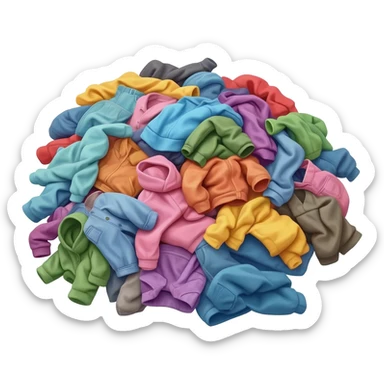 Colorful clothes were piled up in a messy heap sticker