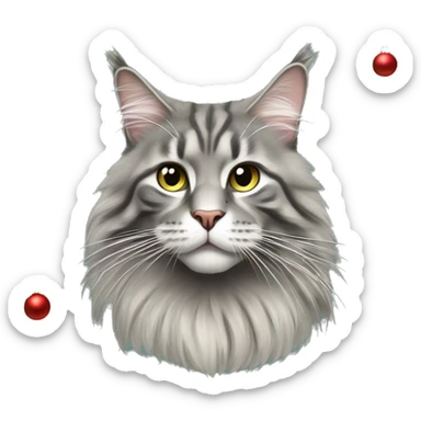 Grey maine coone destroying a christmas tree sticker