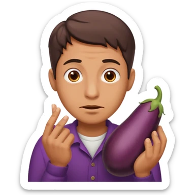 guy rolling his eyes with eggplant in his hand sticker