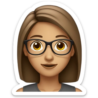 Pretty woman with straigh brown hayır, brown big eyes wit glasses sticker