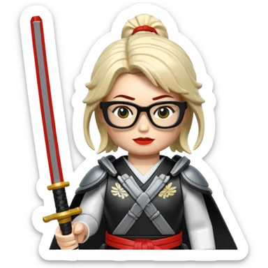 lego Samurai with glasses, Warrior in samurai armor, female, with katana sticker