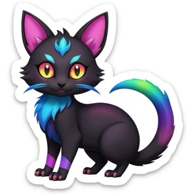 Obsidian-pitch-Black with rainbow-markings edgy Noibat-Purloin-Torracat-Lykoi-Caracal-cat-Fakemon-fusion-hybrid-creature sticker