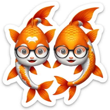 Two "koi" fishes male and female, wearing glasses. sticker